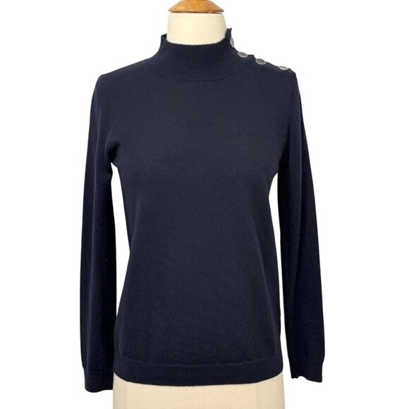 Sezane Jacob Sweater Jumper Navy Blue Long Sleeve Wool High Neck Buttons Size XS - Picture 1 of 11